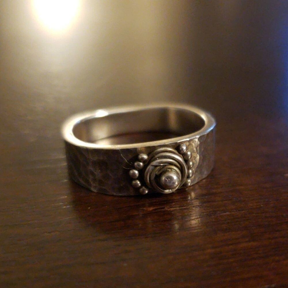 Handmade Argentium Silver Abstract Bird's Nest Square Shank Ring, size 7.75 - Picture 6 of 7